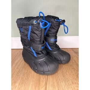 SOREL Youth Little Kids 11 Flurry Snow Boots Black Blue Waterproof Insulated
